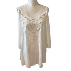 Solitaire Swim Long Sleeve Cover Up Crochet Resort Dress White S